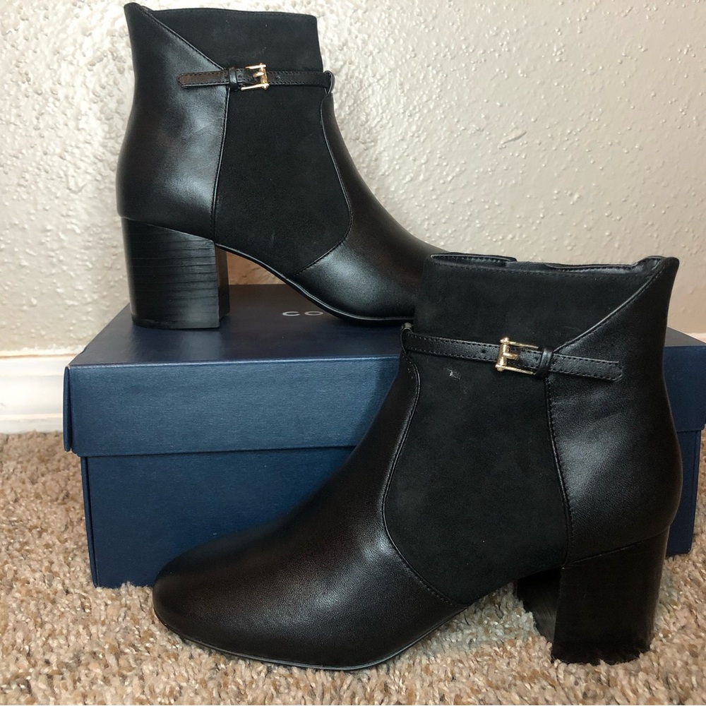 Cole Haan Black Ankle Boots with Gold Accent
